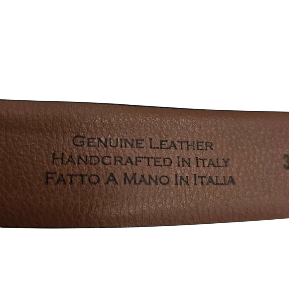 JOSEPH ABBOUD Italian Leather Brogue Dress Belt‎ Silver Buckle Brown 34 Waist